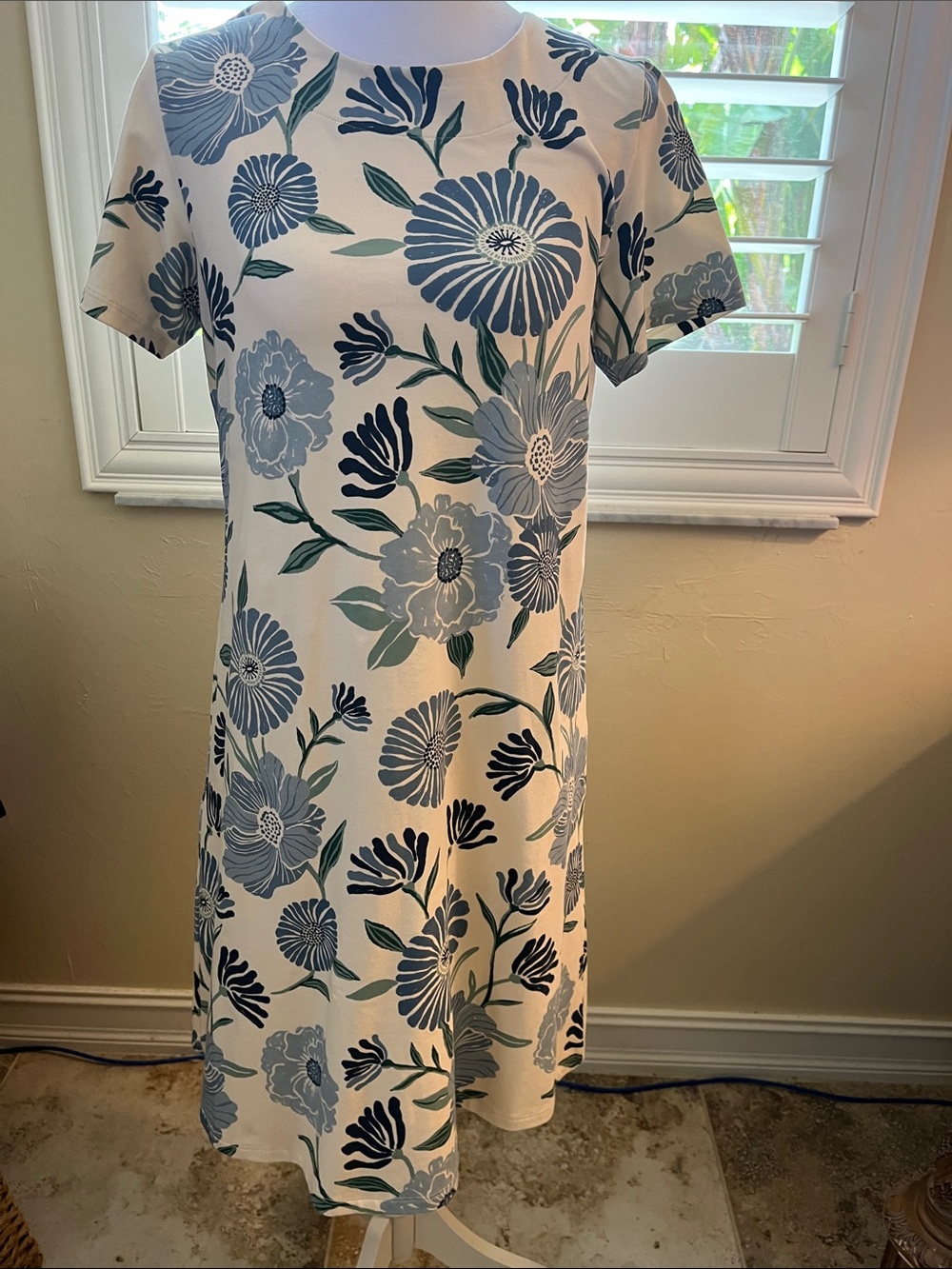 Spartina 449 Cream Midi Dress with Blue Floral Print
